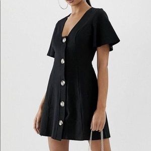 Design Faux Horn Button Through Mini Dress